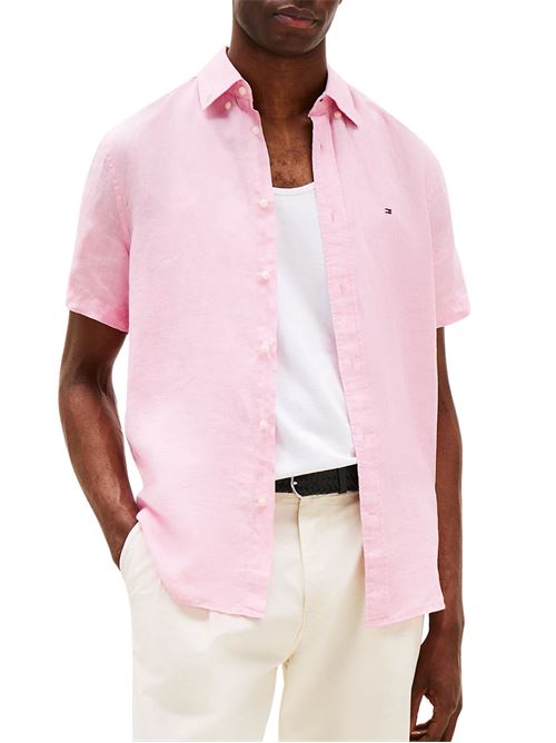 Camicia uomo rosa in lino Tommy Hilfiger | MW0MW35207TOL